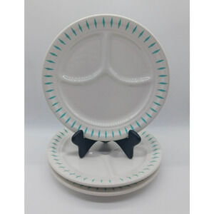 3 Vtg Homer Laughlin Teal Diamond Divided Dinner Plate Restaurant Ware MCM